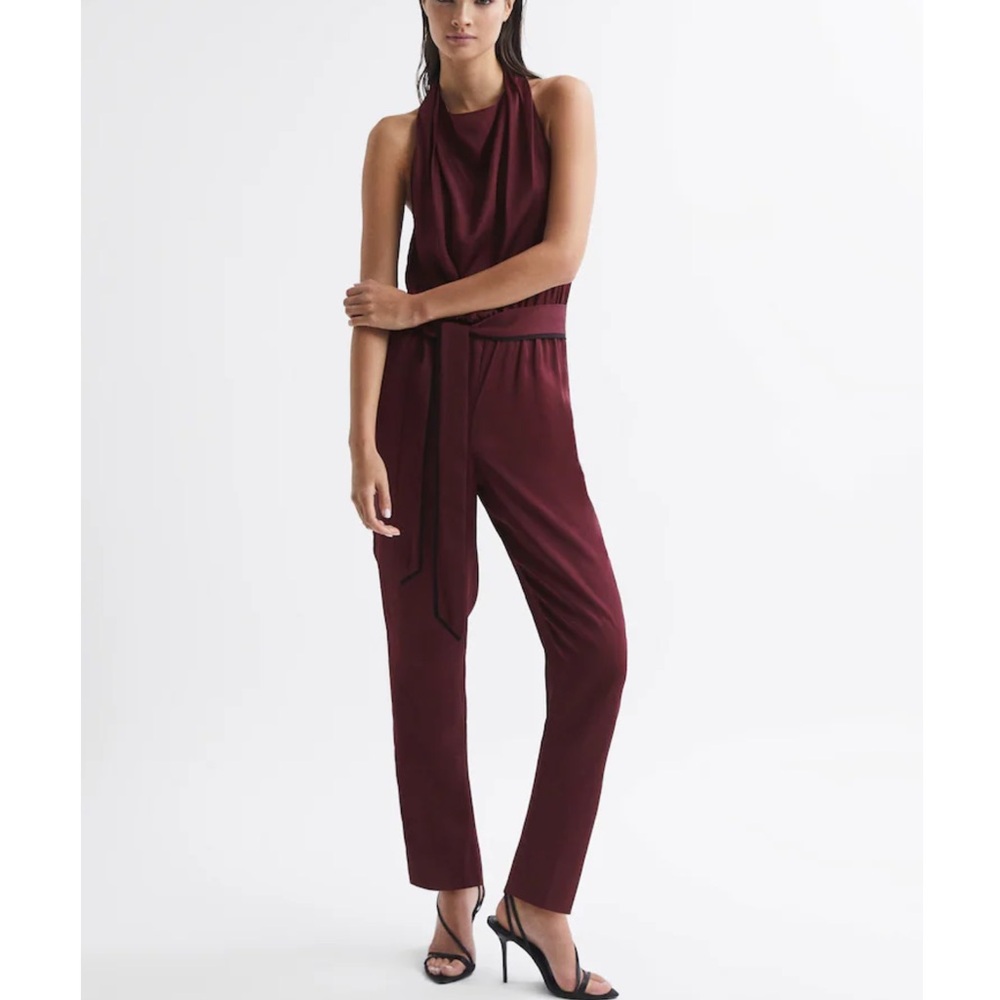 Reiss Frida Sleeveless Jumpsuit Size 2 Women Feminine Viscose Tie Back Burgundy